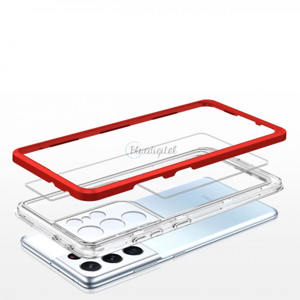 Husă transparentă 3in1 pentru Samsung Galaxy S21 Ultra 5G Frame Gel Husă Roșu