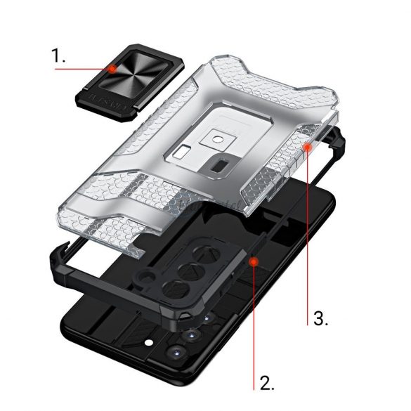 Husa Crystal Ring Husa hibrid rezistenta + suport magnetic pentru Samsung Galaxy S22 + (S22 Plus) rosie