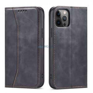 Husă Magnet Fancy Husă pentru iPhone 12 Pro Pouch Card Wallet Card Stand Negru