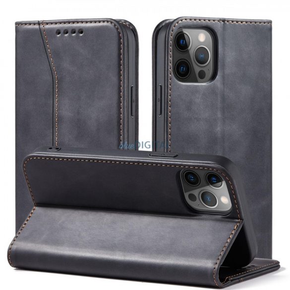 Husă Magnet Fancy Husă pentru iPhone 12 Pro Pouch Card Wallet Card Stand Negru