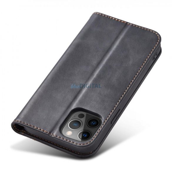 Husă Magnet Fancy Husă pentru iPhone 12 Pro Pouch Card Wallet Card Stand Negru