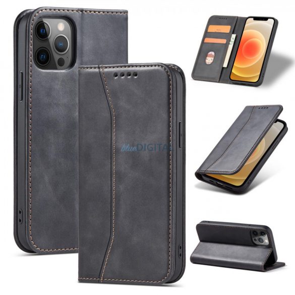 Husă Magnet Fancy Husă pentru iPhone 12 Pro Pouch Card Wallet Card Stand Negru