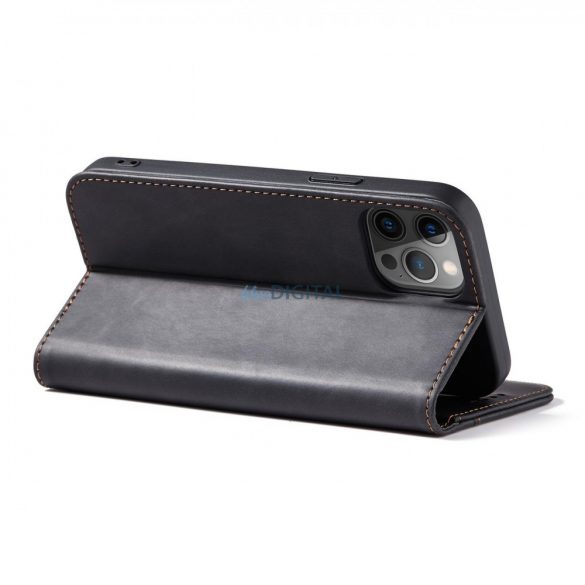 Husă Magnet Fancy Husă pentru iPhone 12 Pro Pouch Card Wallet Card Stand Negru