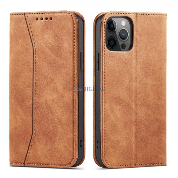 Husă Magnet Fancy Husă pentru iPhone 12 Pro Pouch Card Wallet Card Stand maro