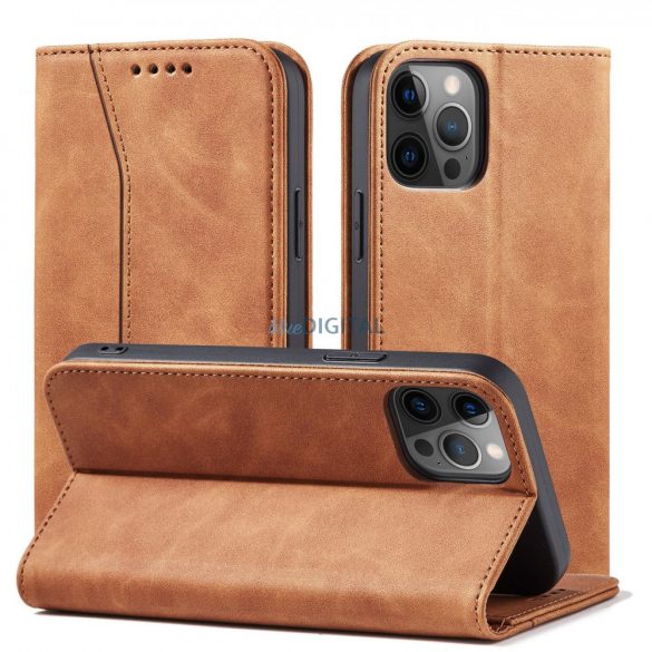 Husă Magnet Fancy Husă pentru iPhone 12 Pro Pouch Card Wallet Card Stand maro