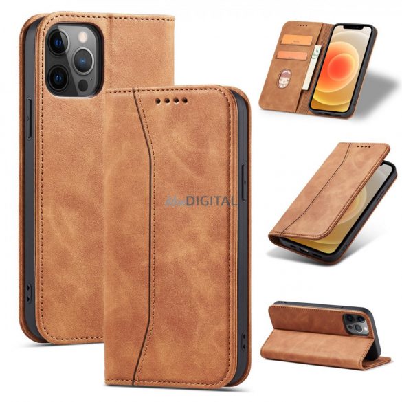 Husă Magnet Fancy Husă pentru iPhone 12 Pro Pouch Card Wallet Card Stand maro