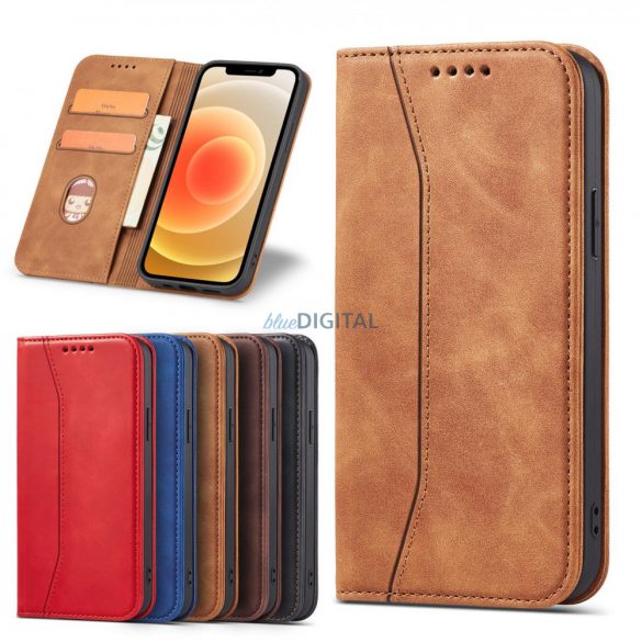 Husă Magnet Fancy Husă pentru iPhone 12 Pro Pouch Card Wallet Card Stand maro