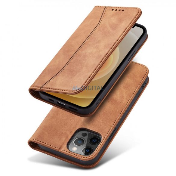 Husă Magnet Fancy Husă pentru iPhone 12 Pro Pouch Card Wallet Card Stand maro