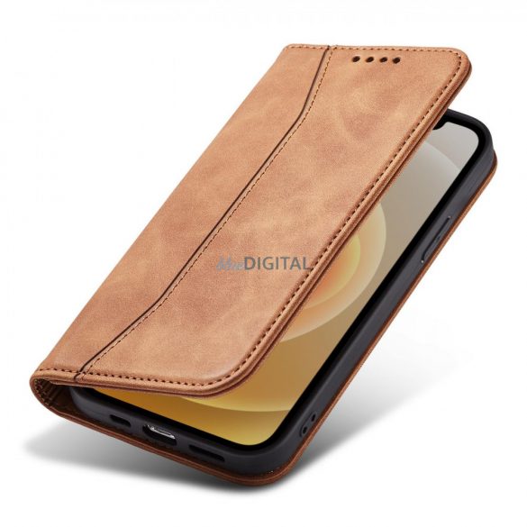 Husă Magnet Fancy Husă pentru iPhone 12 Pro Pouch Card Wallet Card Stand maro