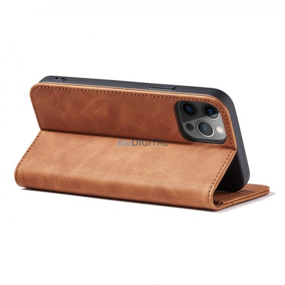 Husă Magnet Fancy Husă pentru iPhone 12 Pro Pouch Card Wallet Card Stand maro