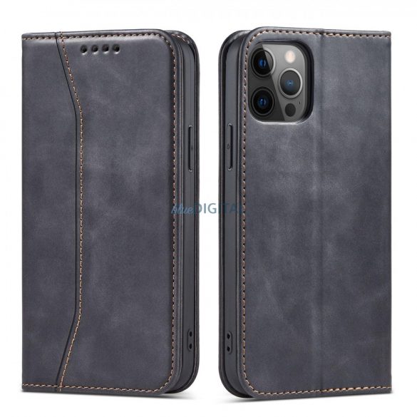 Husă Magnet Fancy Case pentru iPhone 12 Pro Max Husă Portofel Suport card Negru