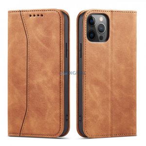 Magnet Fancy husă husă pentru iPhone 12 Pro Max Pouch Wallet Card Holder maro