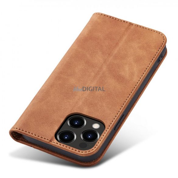 Husă Magnet Fancy Husă pentru iPhone 13 Pro Husă Card Wallet Card Stand maro