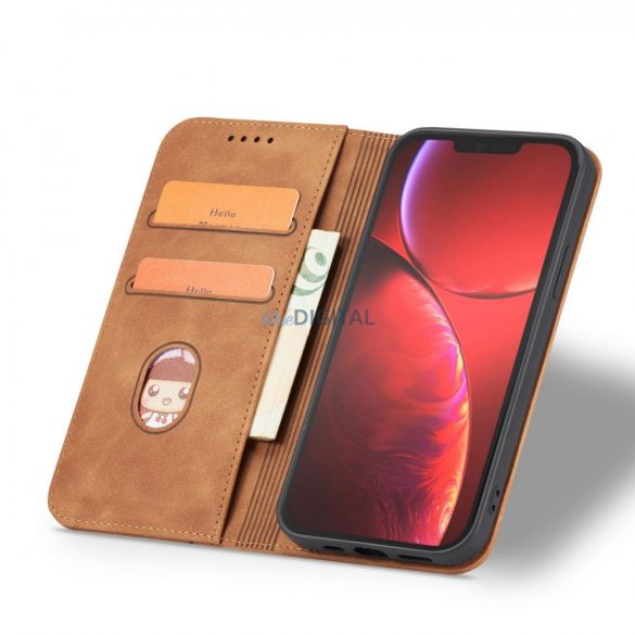 Husă Magnet Fancy Husă pentru iPhone 13 Pro Husă Card Wallet Card Stand maro