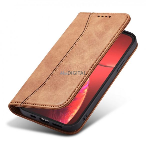 Husă Magnet Fancy Husă pentru iPhone 13 Pro Husă Card Wallet Card Stand maro