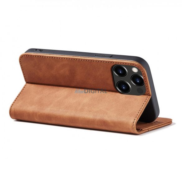 Husă Magnet Fancy Case pentru iPhone 13 Pro Max Husă Card Portofel Suport card Maro