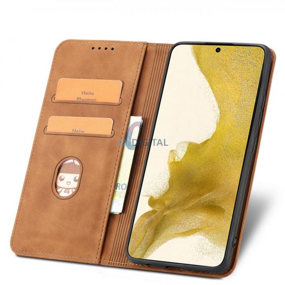 Magnet Fancy husă husă pentru Samsung Galaxy S22 + (S22 Plus) Pouch Wallet Card Holder maro