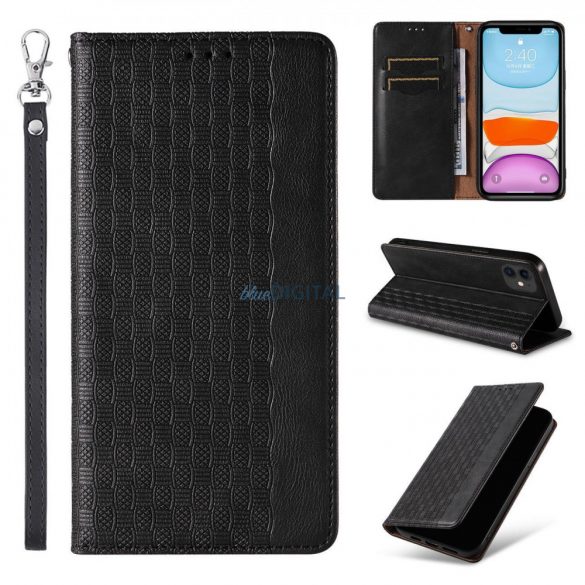 Magnet curea husă pentru iPhone 12 Pouch Wallet + Mini Lanyard Pandantiv negru