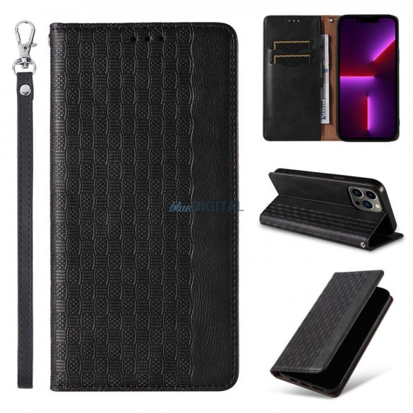 Husă cu curea magnetică pentru iPhone 12 Pro Pouch Wallet + Mini Lanyard Pendant negru