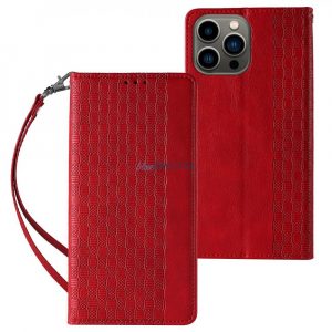 Husă cu curea magnetică pentru iPhone 12 Pro Pouch Wallet + Mini Lanyard Pendant Red