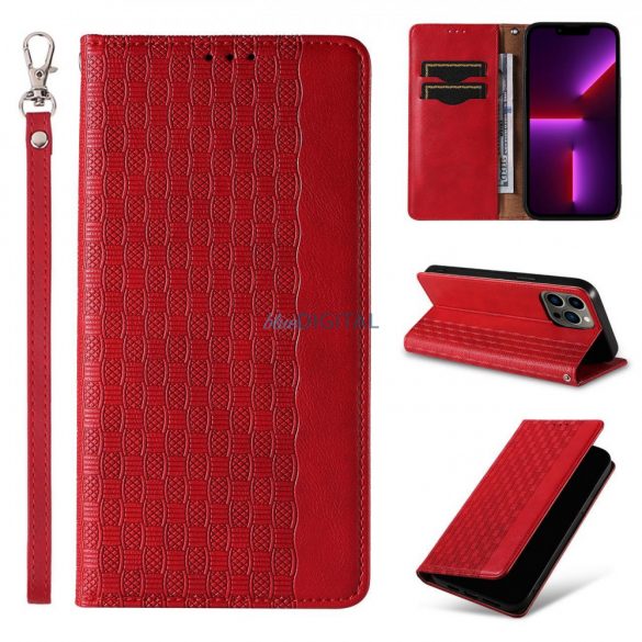 Husă cu curea magnetică pentru iPhone 12 Pro Pouch Wallet + Mini Lanyard Pendant Red