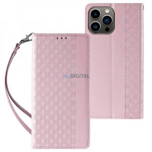 Magnet curea husă husă pentru iPhone 12 Pro Max Pouch Wallet + Mini Lanyard pandantiv roz