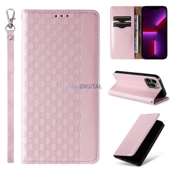 Magnet curea husă husă pentru iPhone 12 Pro Max Pouch Wallet + Mini Lanyard pandantiv roz