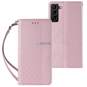 Magnet curea husă husă pentru Samsung Galaxy S22 + (S22 Plus) Pouch Wallet + Mini Lanyard pandantiv roz