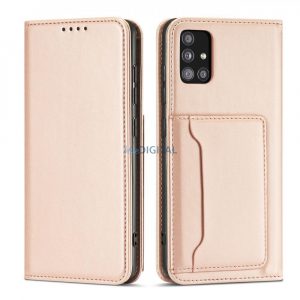 Husă magnetică pentru Samsung Galaxy A12 5G Pouch Wallet Card Holder Roz