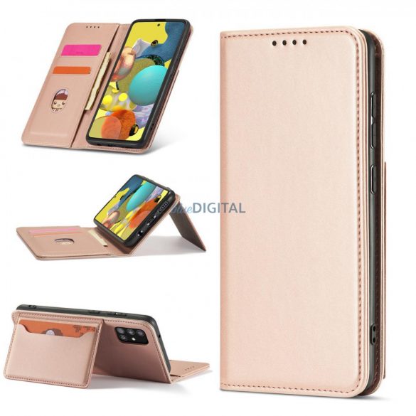 Husă magnetică pentru Samsung Galaxy A12 5G Pouch Wallet Card Holder Roz