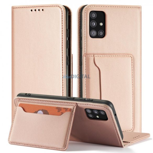 Husă magnetică pentru Samsung Galaxy A12 5G Pouch Wallet Card Holder Roz