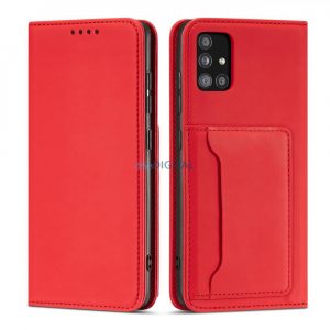 Husă magnetică pentru Samsung Galaxy A12 5G Pouch Wallet Card Holder Roșu