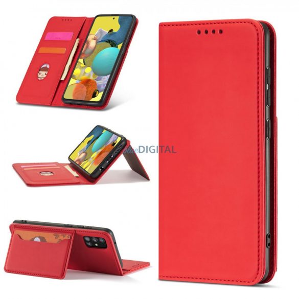 Husă magnetică pentru Samsung Galaxy A12 5G Pouch Wallet Card Holder Roșu