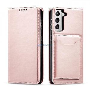 Husă magnetică pentru Samsung Galaxy S22 + (S22 Plus) Pouch Wallet Card Holder Roz