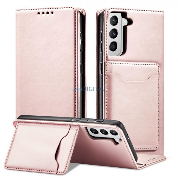 Husă magnetică pentru Samsung Galaxy S22 + (S22 Plus) Pouch Wallet Card Holder Roz