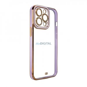 Husă Fashion pentru iPhone 12 Pro Gold Frame Gel Husă Mov