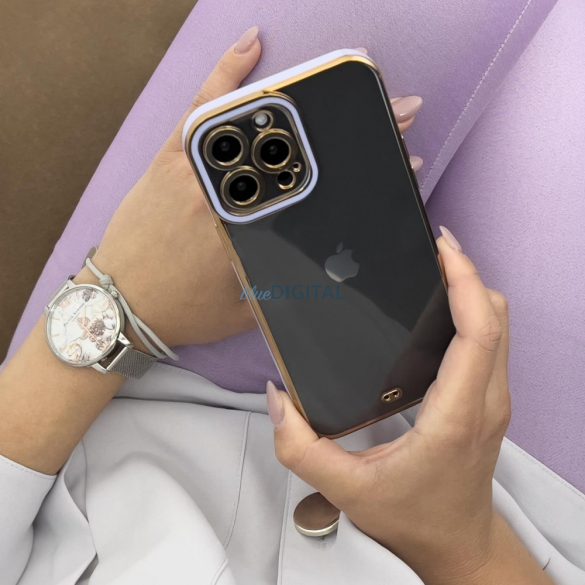 Husă Fashion pentru iPhone 12 Pro Gold Frame Gel Husă Mov