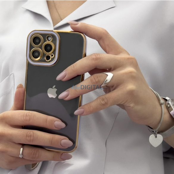 Husă Fashion pentru iPhone 12 Pro Gold Frame Gel Husă Mov