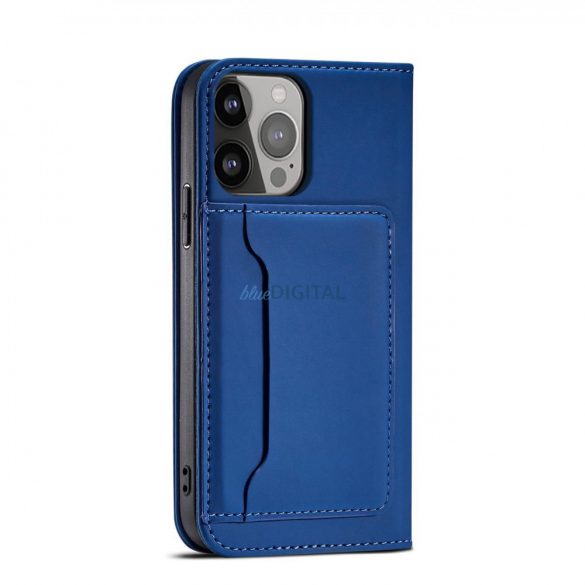 Husă Magnet Card Case pentru iPhone 14 cu capac flip stand portofel albastru