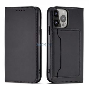 Husa Magnet Card Case pentru iPhone 14 Plus suport portofel cu capac clapeta neagra