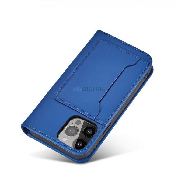 Husa Magnet Card Case pentru iPhone 14 Plus suport portofel cu capac cu clapeta albastra