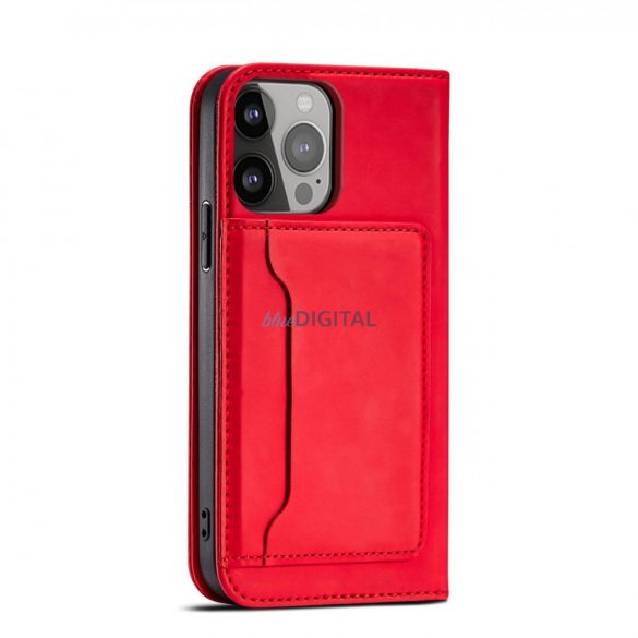 Husa Magnet Card Case pentru iPhone 14 Plus suport portofel cu capac clapeta rosie