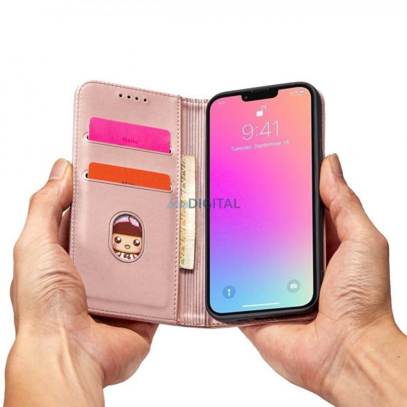 Husa Magnet Card Case pentru iPhone 14 Plus suport portofel cu husa cu clapeta roz