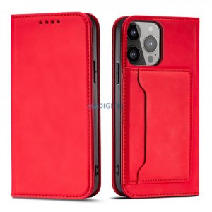 Husa Magnet Card Case pentru iPhone 14 Pro suport portofel cu capac clapeta rosie