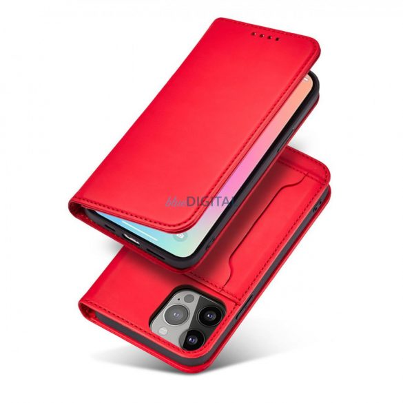 Husa Magnet Card Case pentru iPhone 14 Pro suport portofel cu capac clapeta rosie