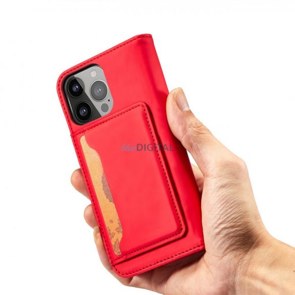 Husa Magnet Card Case pentru iPhone 14 Pro suport portofel cu capac clapeta rosie