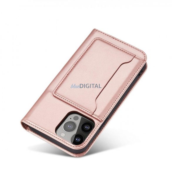 Husa Magnet Card Case pentru iPhone 14 Pro suport portofel cu capac clapeta roz