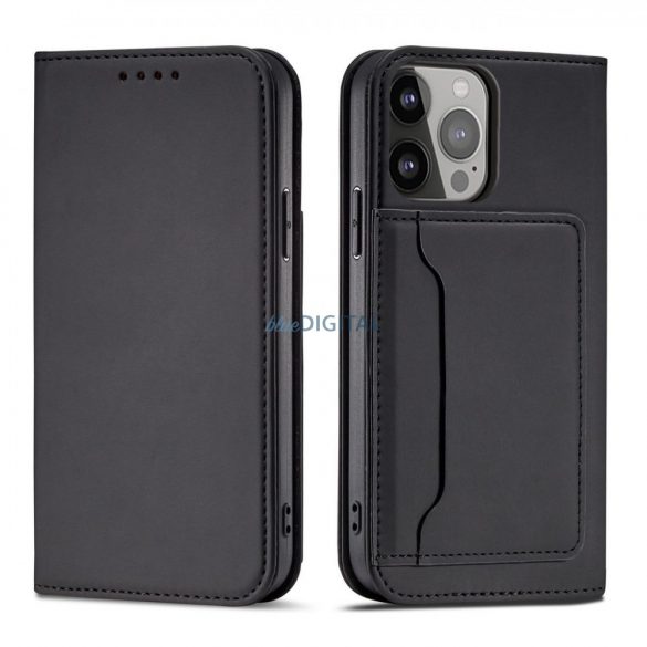 Husa Magnet Card Case pentru iPhone 14 Pro Max cu rabat suport portofel negru