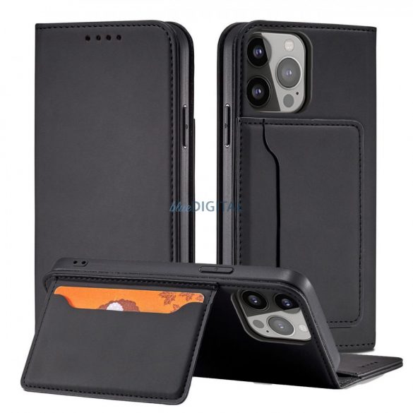 Husa Magnet Card Case pentru iPhone 14 Pro Max cu rabat suport portofel negru