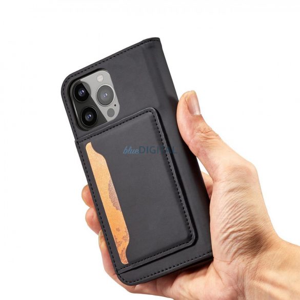 Husa Magnet Card Case pentru iPhone 14 Pro Max cu rabat suport portofel negru